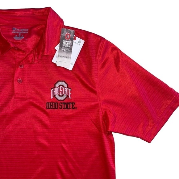 Champion Men’s Size Medium Ohio State Buckeyes Red OSU Logo Polo Shirt NWT - Picture 6 of 10